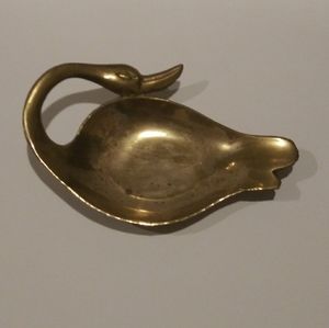 Vintage brass swan goose dish